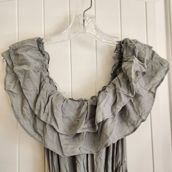 Pinkblush Sage Gray Maxi Dress With Ruffled Neckline & Elastic Waist - Picture 3 of 12